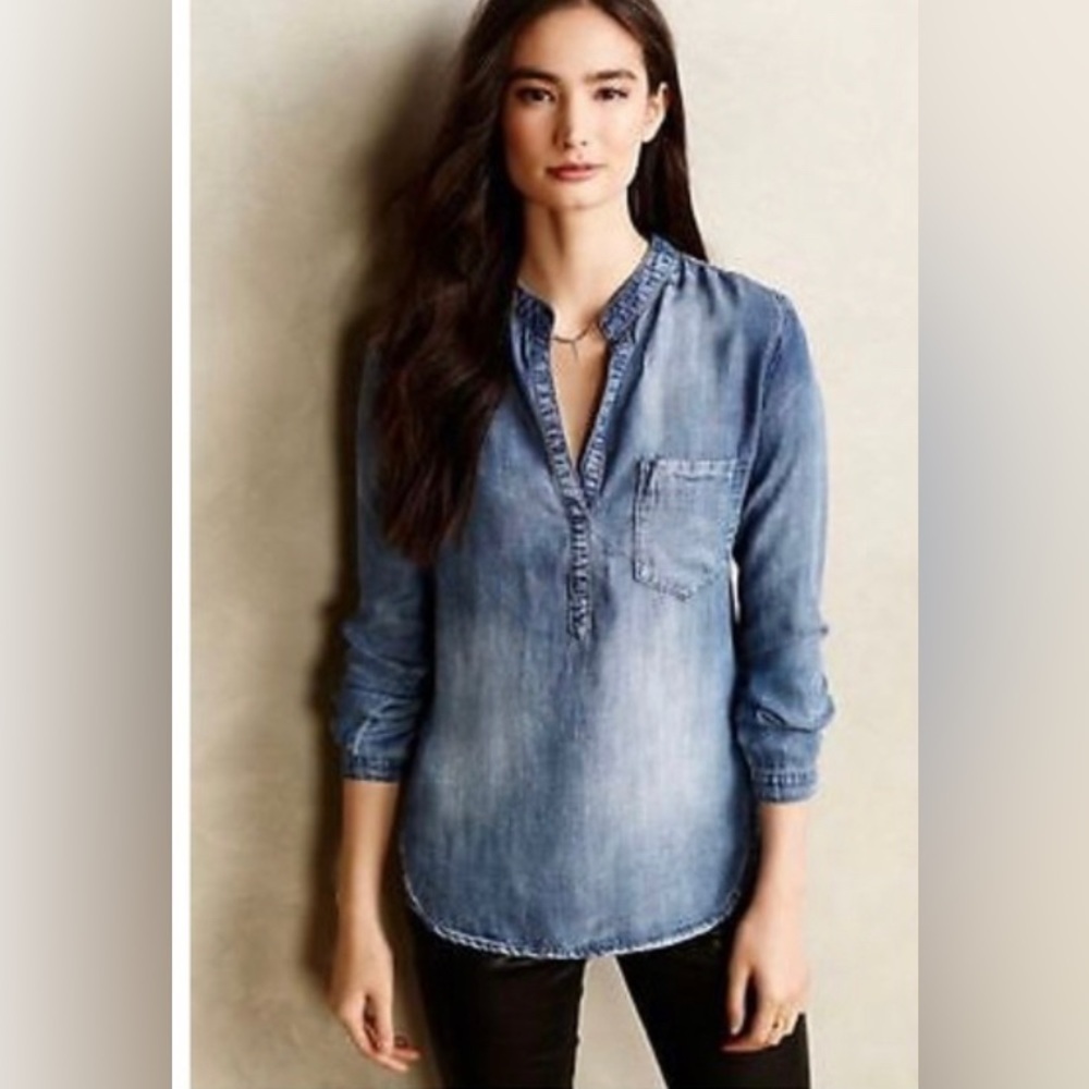 Cloth and Stone Denim pop over styles shirt